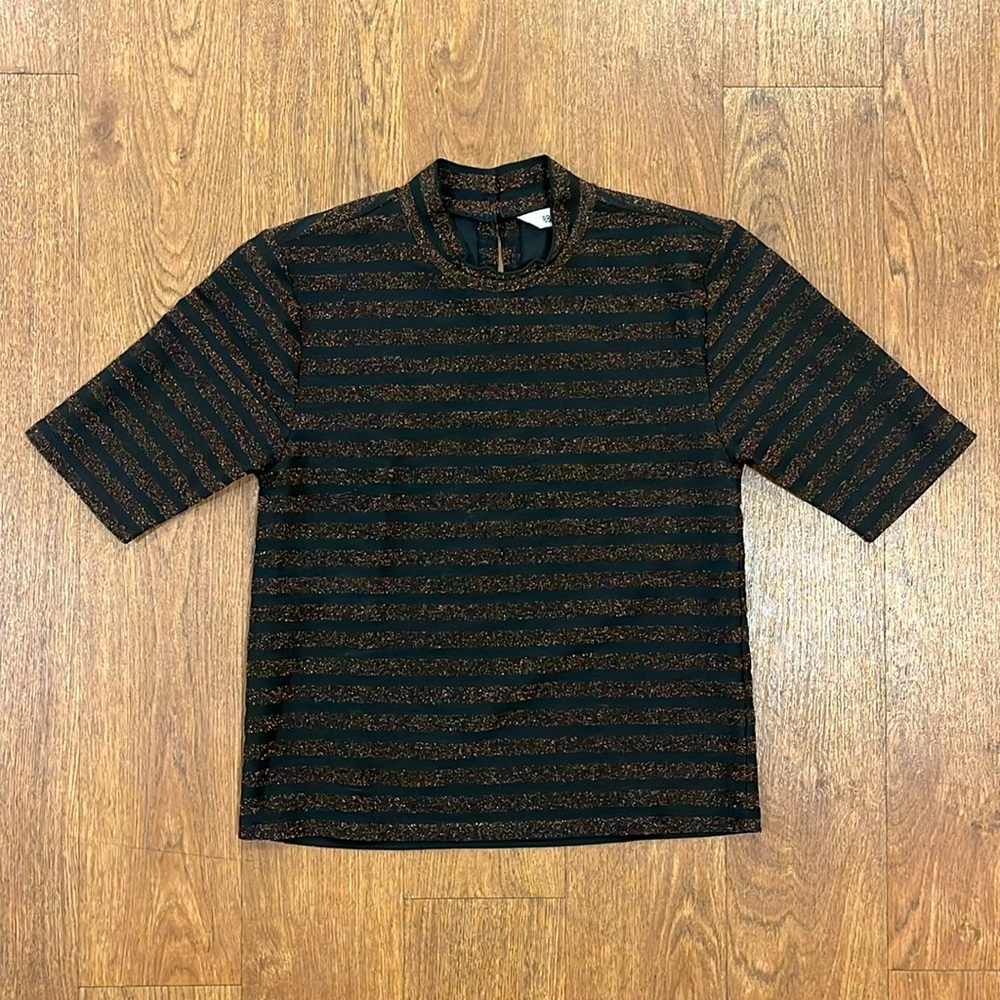 BB Dakota Metallic Copper Striped Mock Neck Top